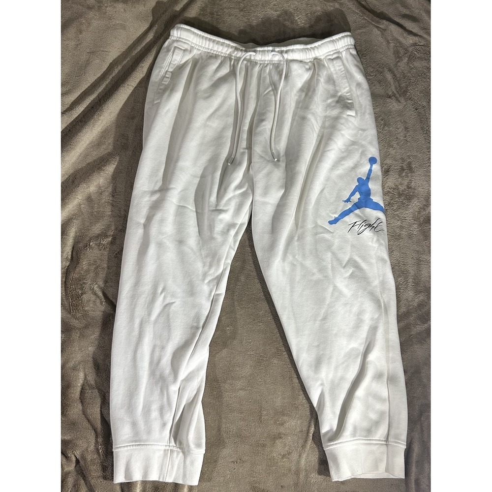 Nike Air Jordan Flight Men's 3XL White Sweatpants Blue Jumpman Logo FD7345-100